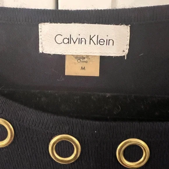 Calvin Klein Navy Knit Dress with Gold Eyelet Trim - Picture 2 of 3